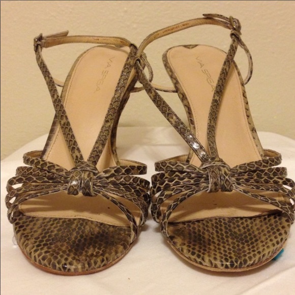 Via Spiga Snakelike-Skin Strappy Sandal Heels - Picture 2 of 3